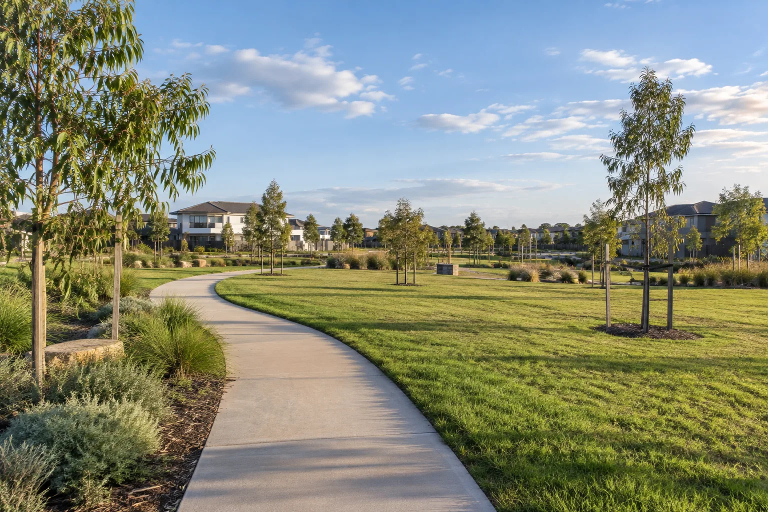 Illustrative suburban park and shared path in western Melbourne